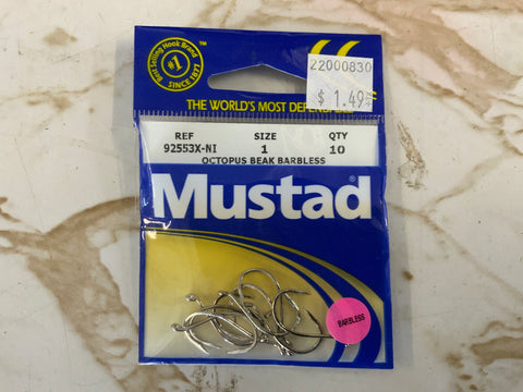 Mustad Octopus Beak Hook Sz. 1 - BARBLESS