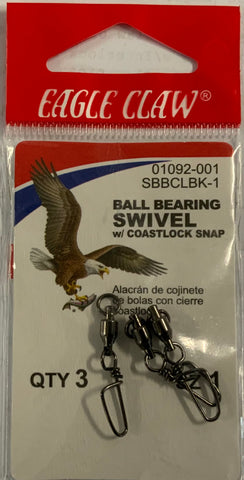 Eagle Claw Ball Bearing Swivel w/ Coastlock Snap Black
