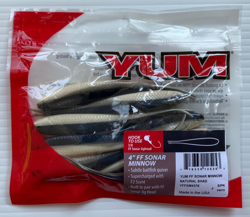 YUM FF Sonar Minnow 4" Soft Plastic Fishing Bait – Bulk Pack (8 Baits), Choose Color